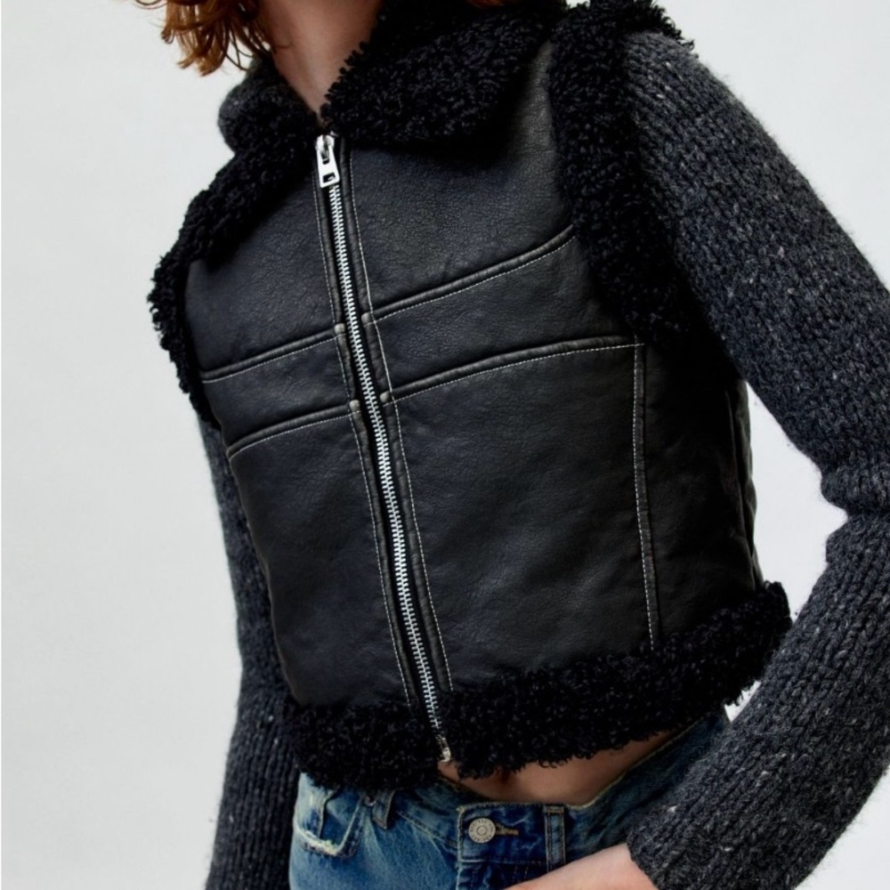 BDG Black Teddy Jacket with Fuzzy Collar